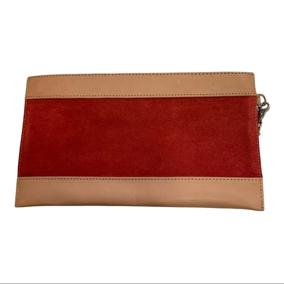 Claudia Rossini Wristlet Red Suede and Tan Leather 10" x 6" Perfect! - Picture 3 of 7